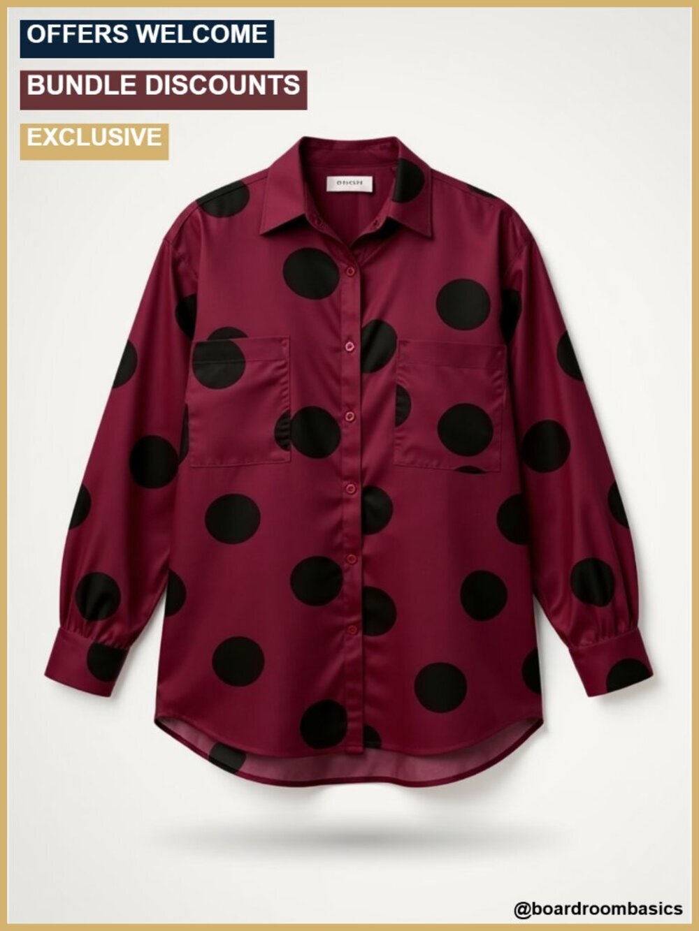Loose Flowy Blouse Top Polka Dot Long Sleeve Button Down Side Slit High Low Hem